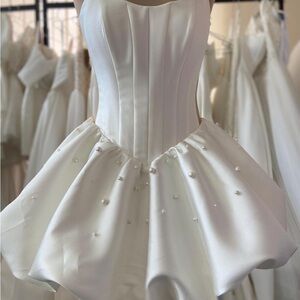 Elegant White Strapless Dress with Pearl Details